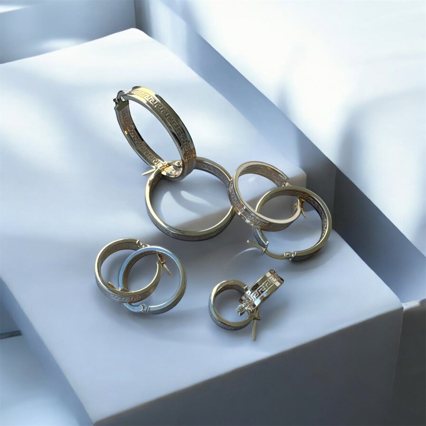 Engraved Pattern Hoop Earrings in 10K Gold