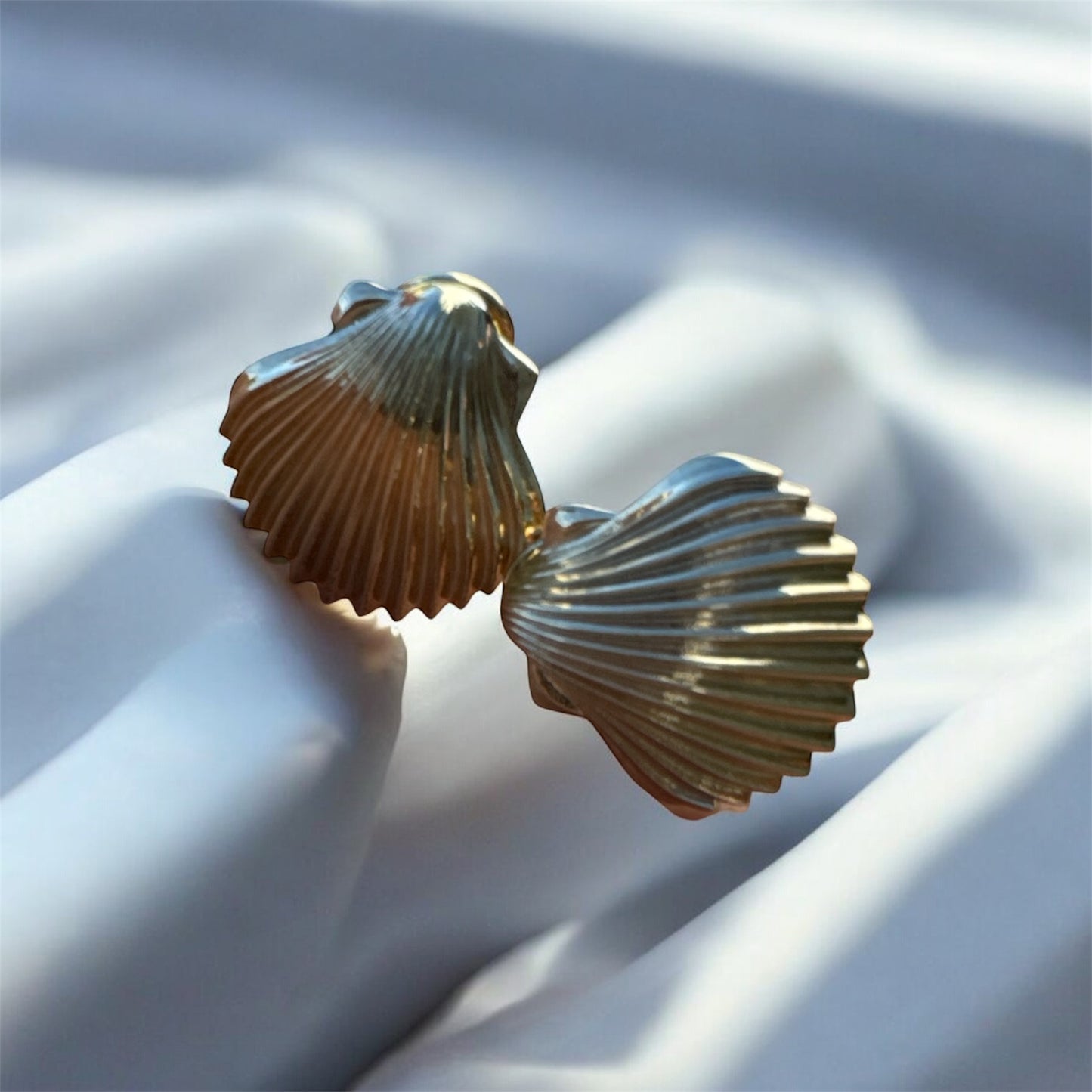 Golden Shell Stud Earrings in 10K Gold