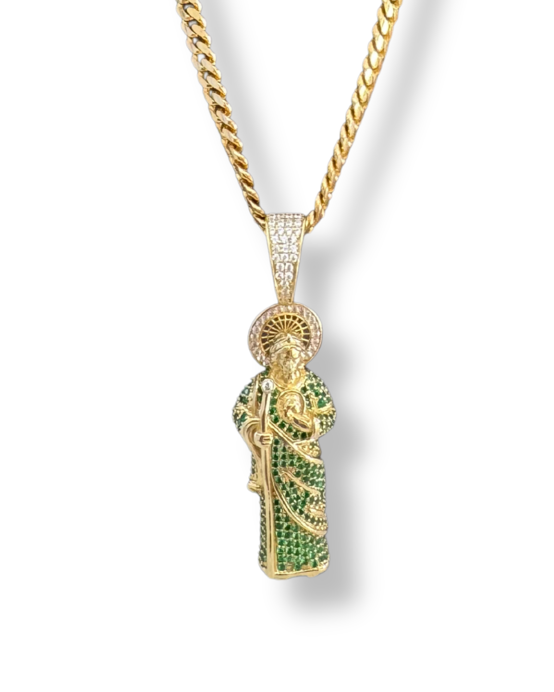 Cuban Link Chain Necklace with Saint Pendant