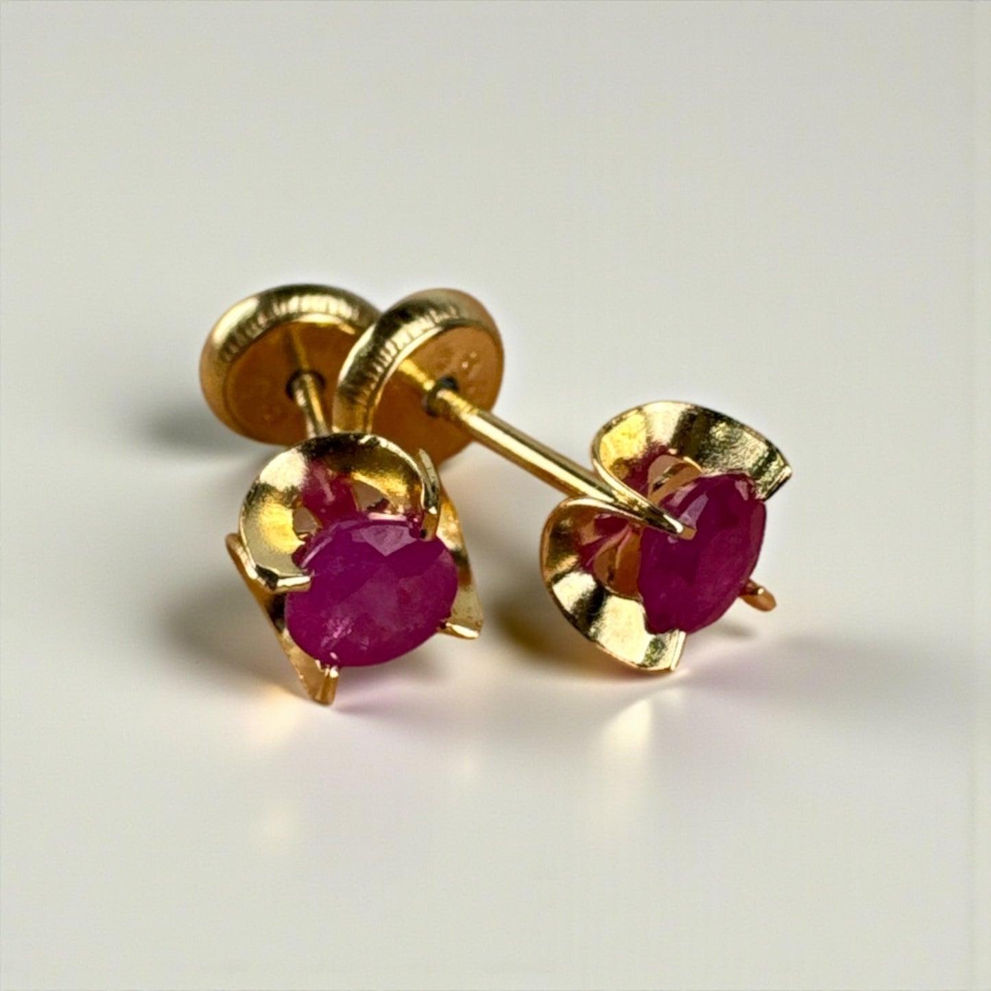 14K Gold Necklace & Earrings Set with Ruby Stones