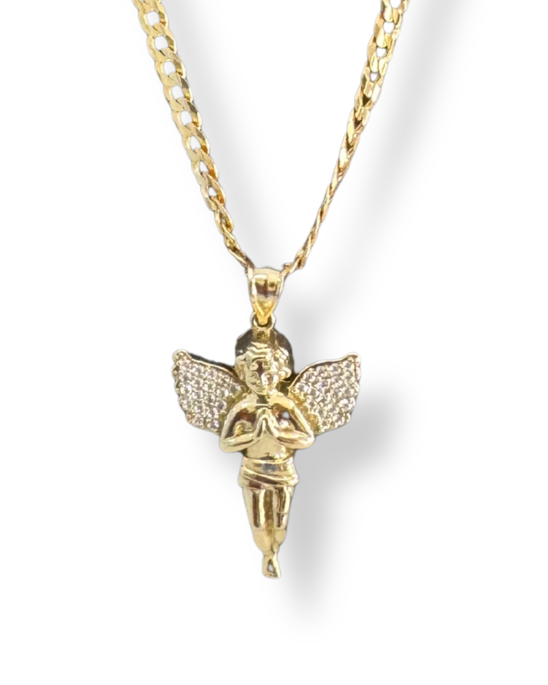 Diamond Cut Chain Necklace with Guardian Angel Pendant