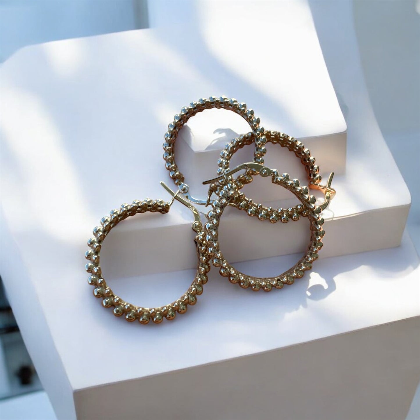 Beaded Hoop Earrings in 10K Gold