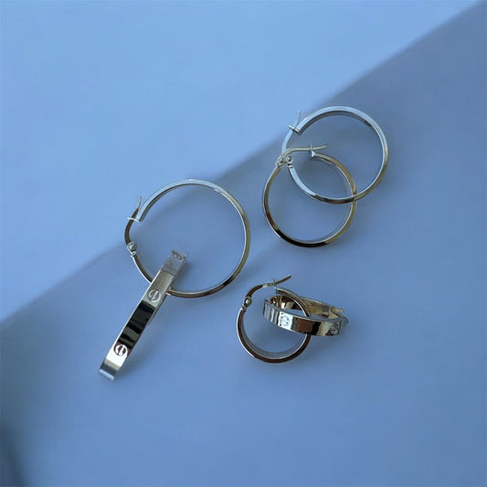 Modern Screw Detail Hoop Earrings in 10K Gold