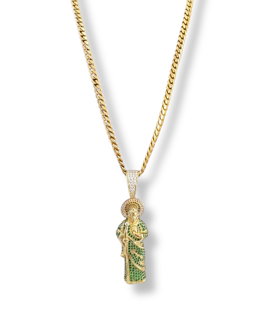 Cuban Link Chain Necklace with Saint Pendant