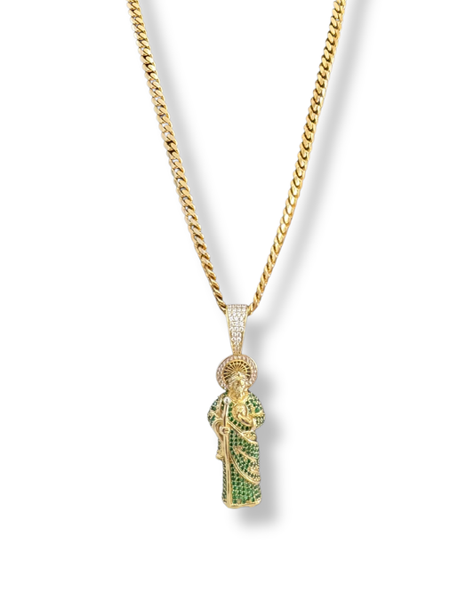 Cuban Link Chain Necklace with Saint Pendant