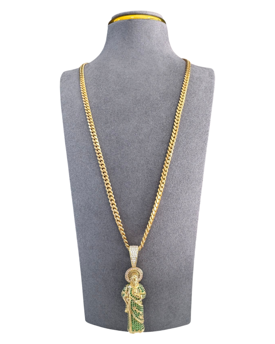 Cuban Link Chain Necklace with Saint Pendant