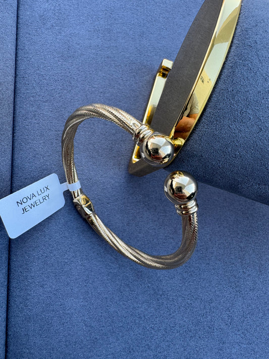 Dual Sphere Cable Bangle 10K