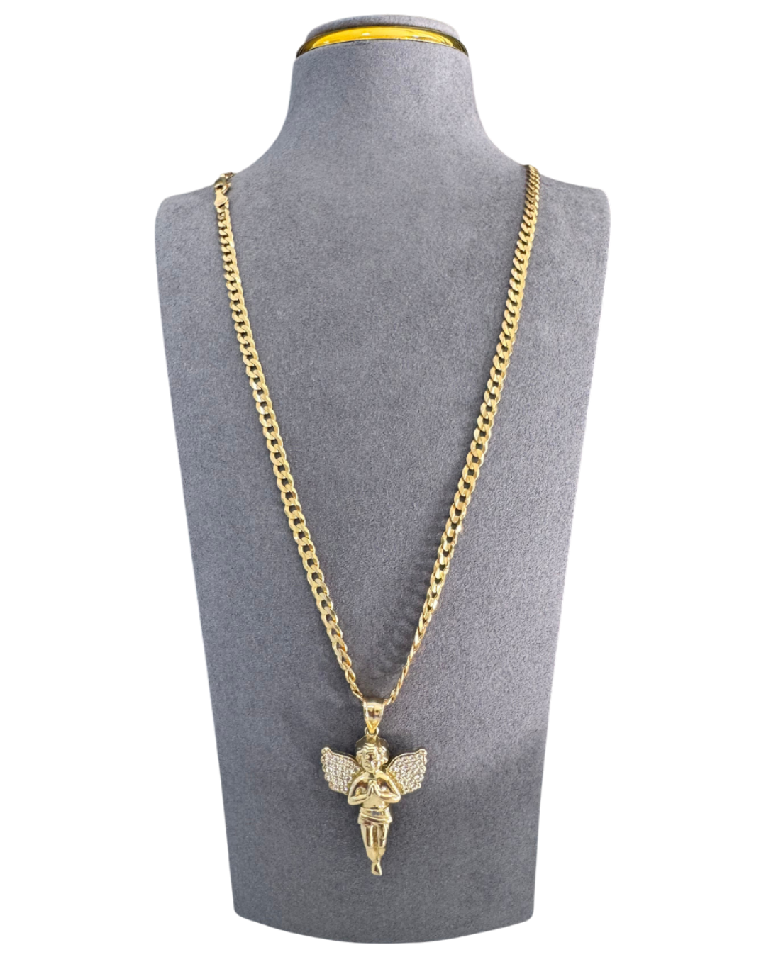 Diamond Cut Chain Necklace with Guardian Angel Pendant