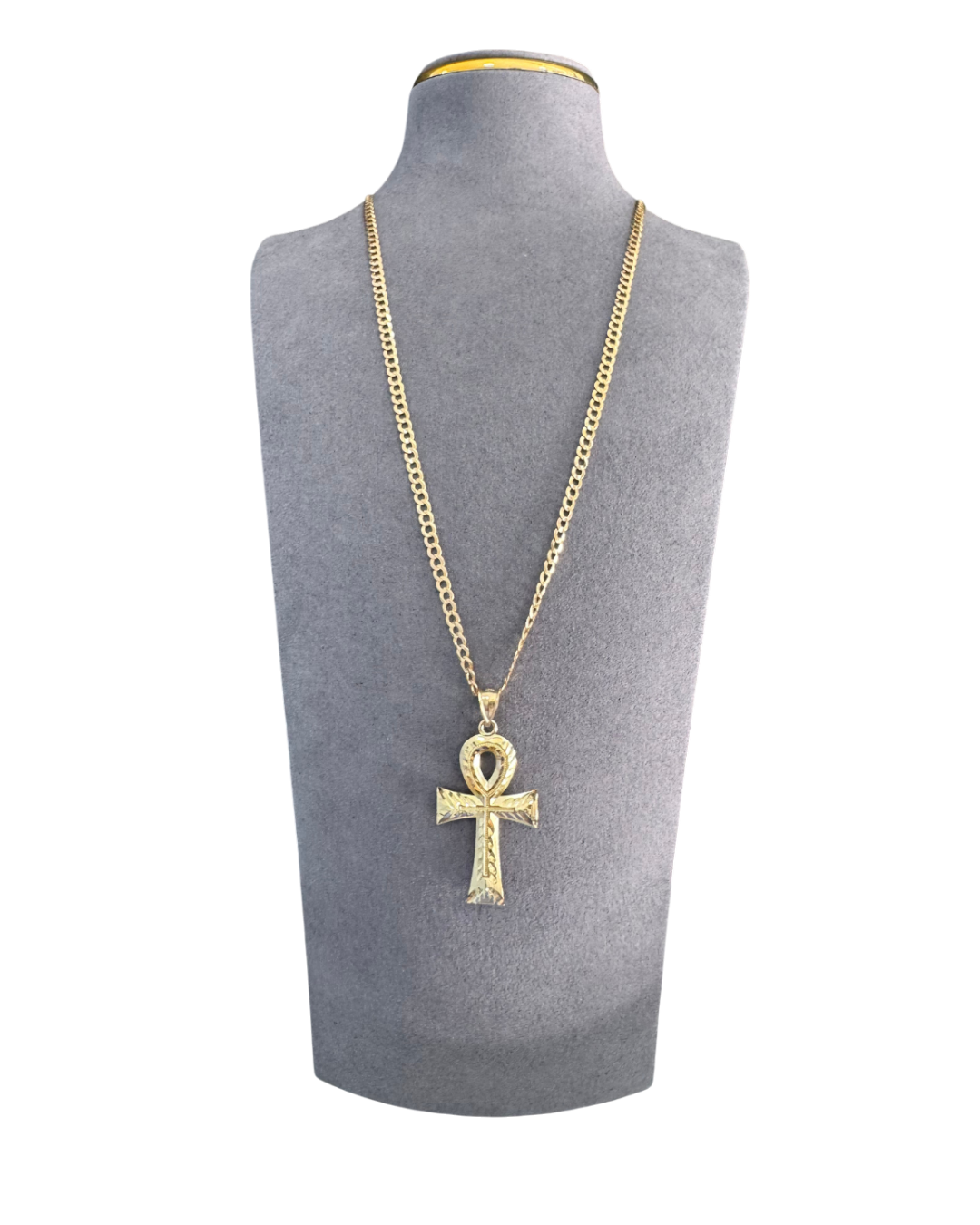 Diamond Cut Chain Necklace with Ankh Cross Pendant