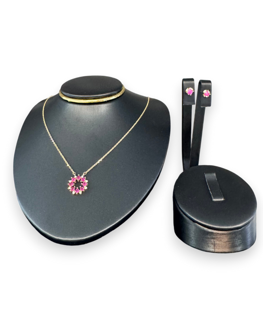 14K Gold Necklace & Earrings Set with Ruby Stones