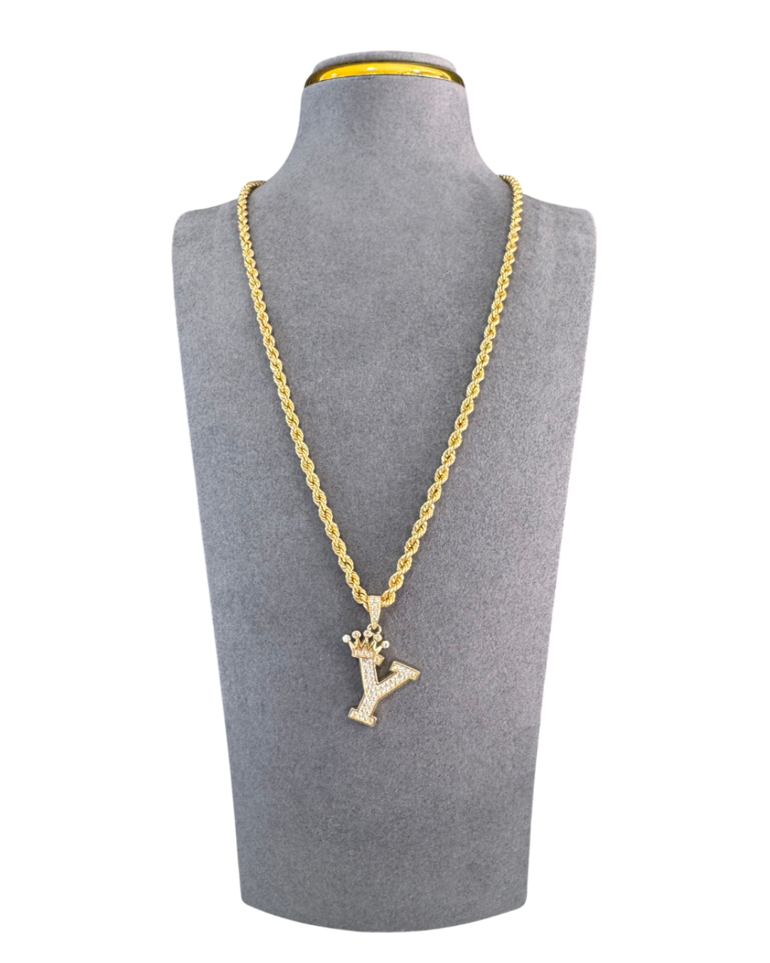 Rope Chain Necklace with Crown Letter “Y” Pendant