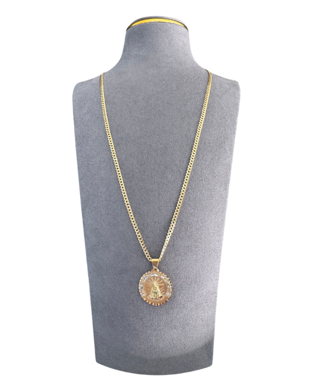 Diamond-Cut Chain Necklace with Round Religious Pendant