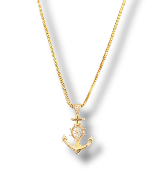 Franco Chain Necklace with Anchor Pendant