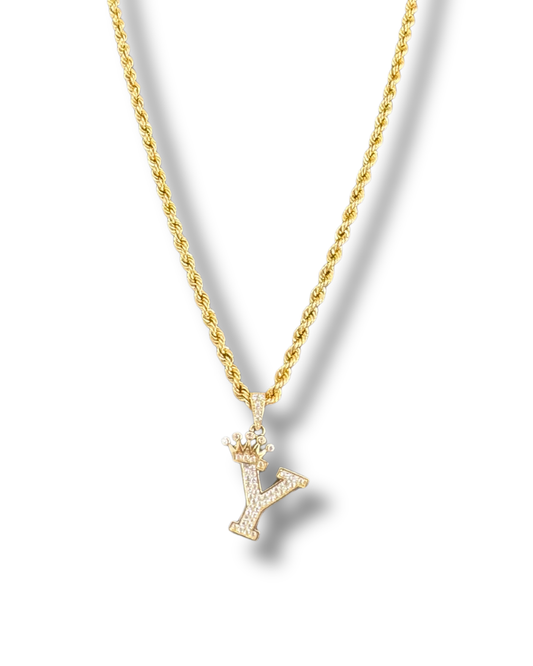 Rope Chain Necklace with Crown Letter “Y” Pendant