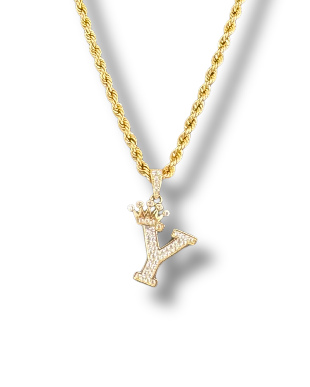 Rope Chain Necklace with Crown Letter “Y” Pendant
