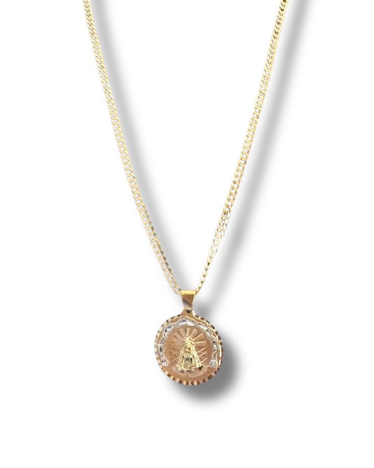 Diamond-Cut Chain Necklace with Round Religious Pendant