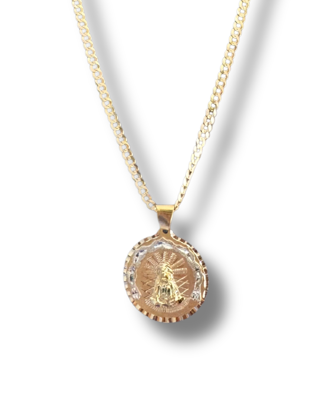 Diamond-Cut Chain Necklace with Round Religious Pendant