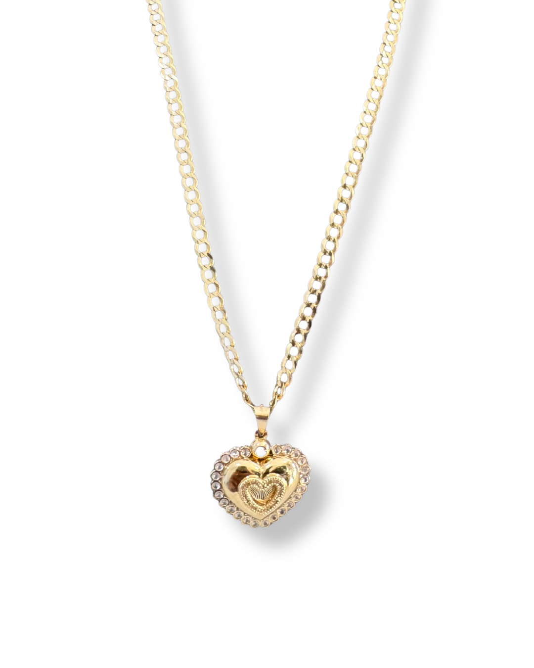 Diamond Cut Chain Necklace with Heart Pendant