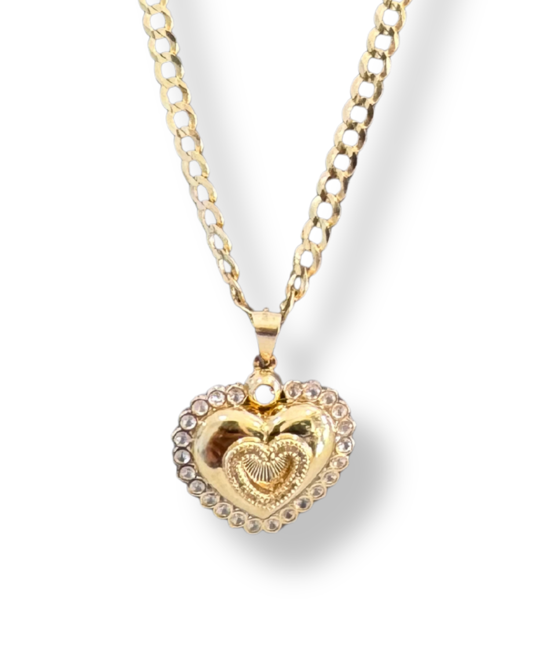 Diamond Cut Chain Necklace with Heart Pendant