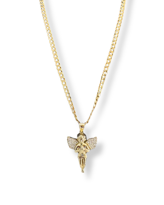 Diamond Cut Chain Necklace with Guardian Angel Pendant