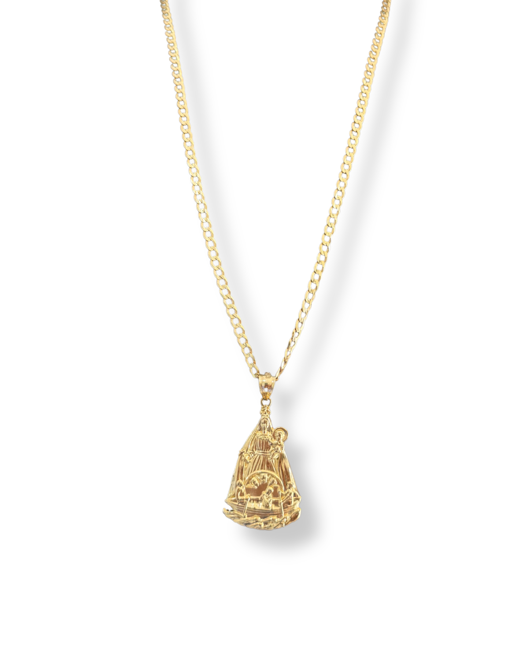 Diamond Cut Chain Necklace with Virgin of Charity Pendant