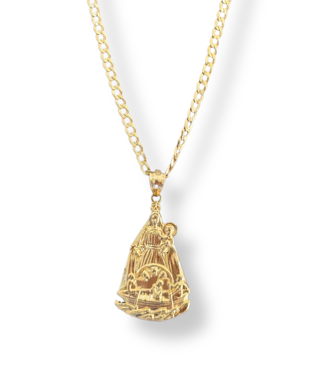 Diamond Cut Chain Necklace with Virgin of Charity Pendant