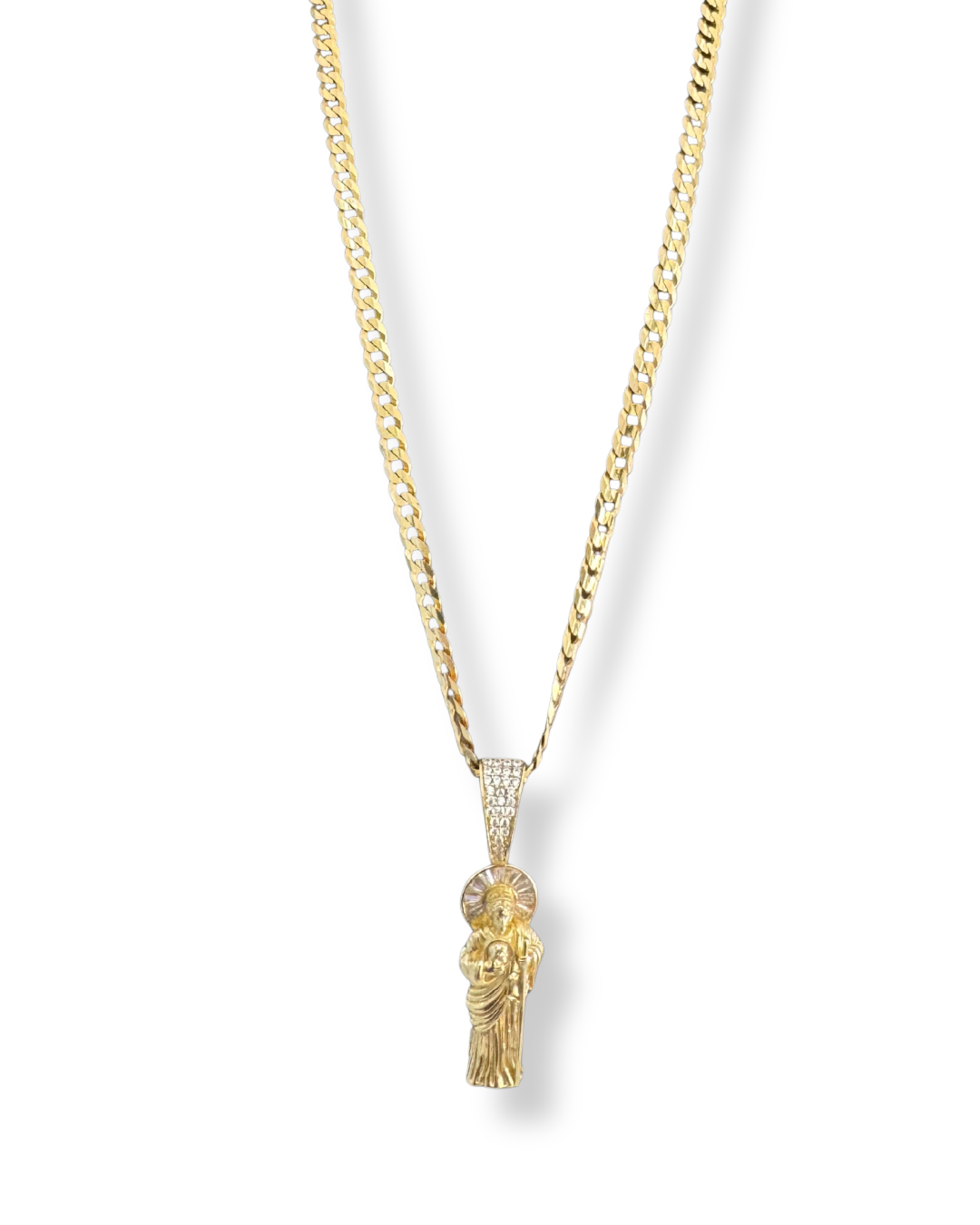 Diamond Cut Chain Necklace with Saint Jude Pendant