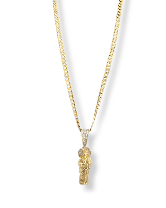 Diamond Cut Chain Necklace with Saint Jude Pendant