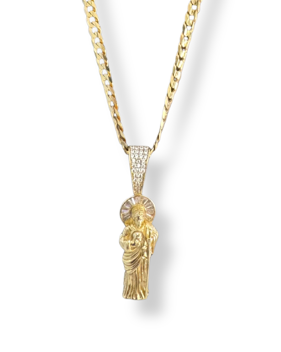 Diamond Cut Chain Necklace with Saint Jude Pendant