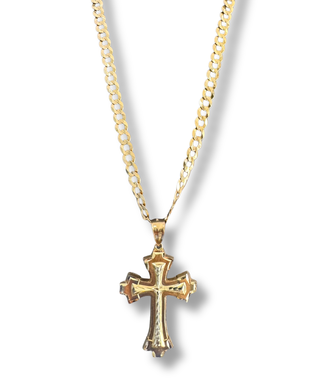 Diamond Cut Chain Necklace with Crucifix Pendant