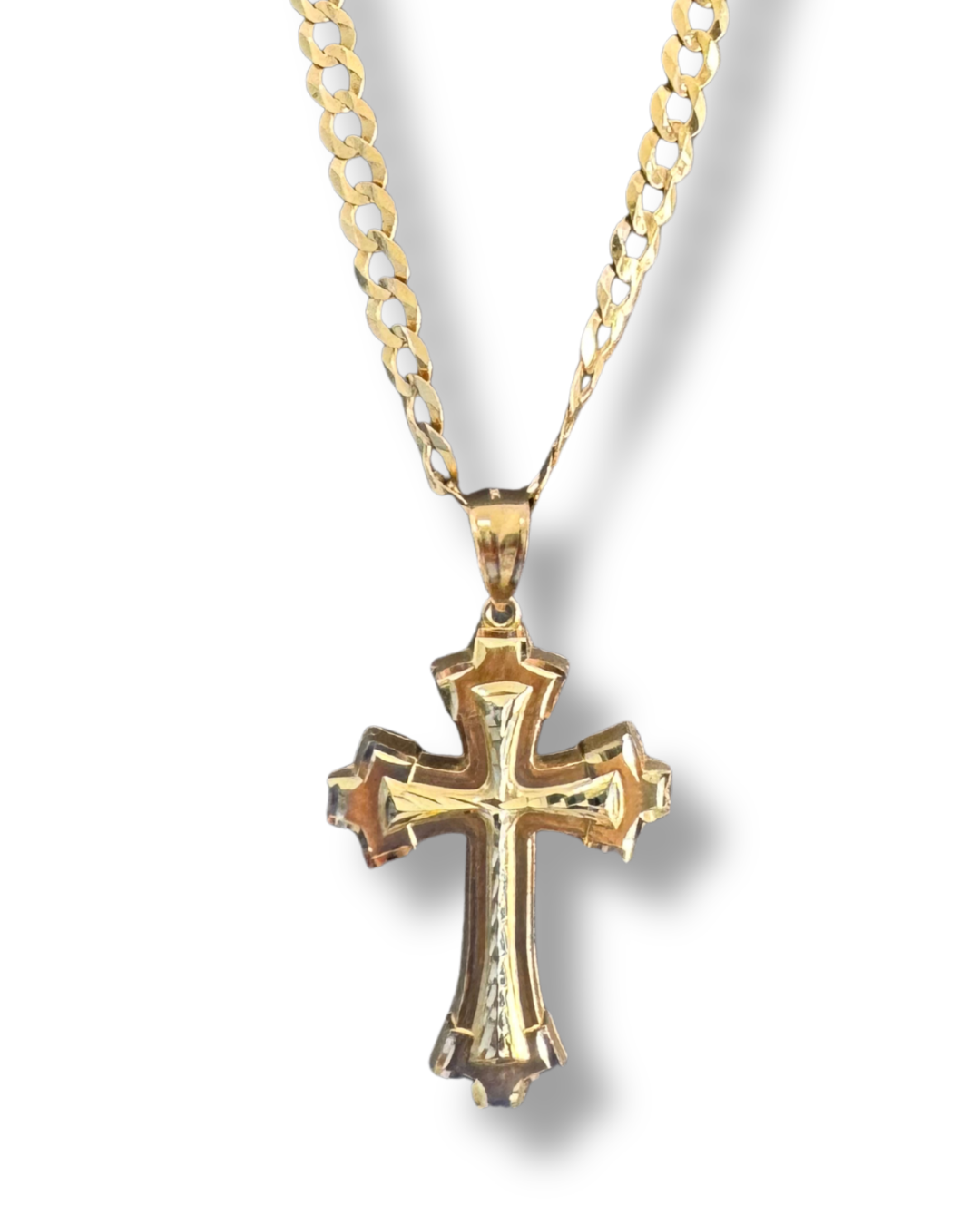 Diamond Cut Chain Necklace with Crucifix Pendant