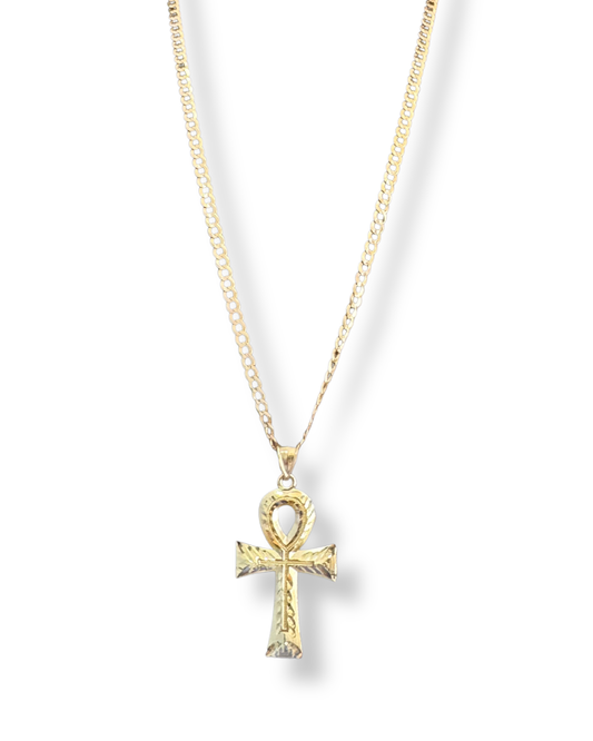 Diamond Cut Chain Necklace with Ankh Cross Pendant